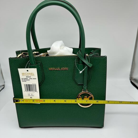 NWT Michael Kors Mercer Medium Pebbled Jewel Green Leather Crossbody Small Purse - Picture 12 of 14